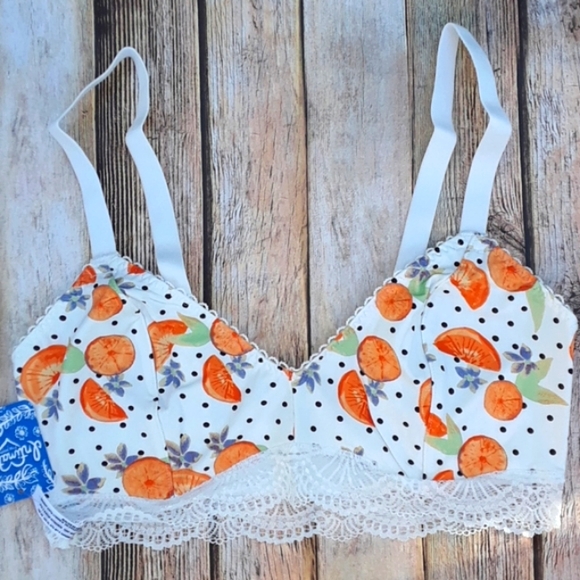 Free People Mari Orange Print Bralette Ivory - Picture 2 of 14